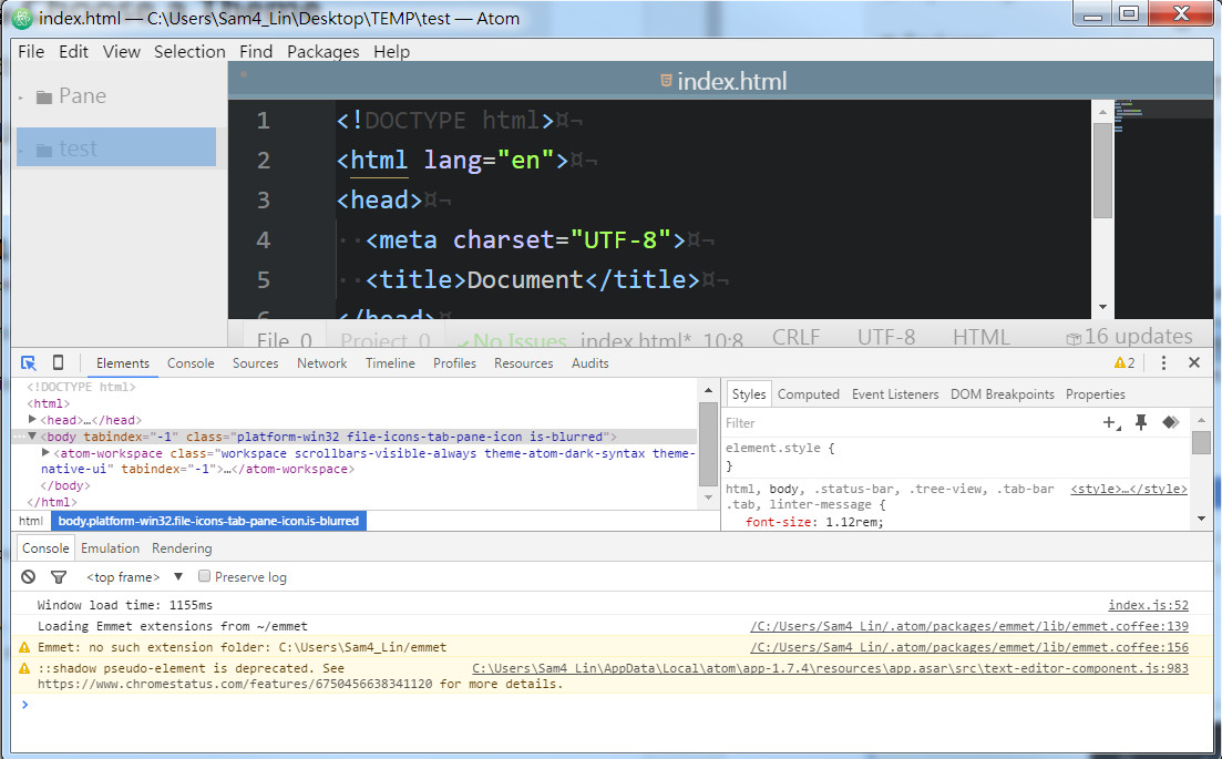 ATOM Devtools debug